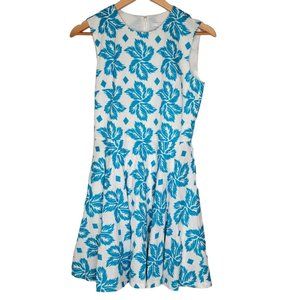 Diane Von Furstenberg Size 2 Blue / White Floral Sleeveless Midi Fit Flare Dress